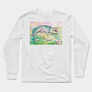 Crocodile and Water Lilies Long Sleeve T-Shirt